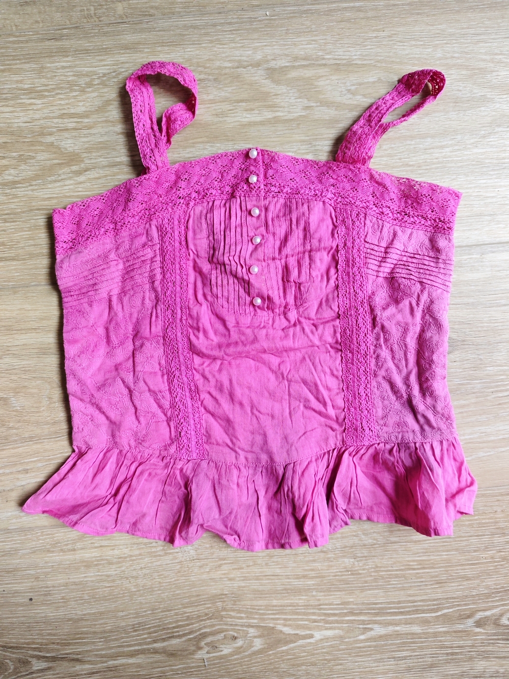 PINK Victoria's Secret Hot Pink Lace-Trim Camisole Tank